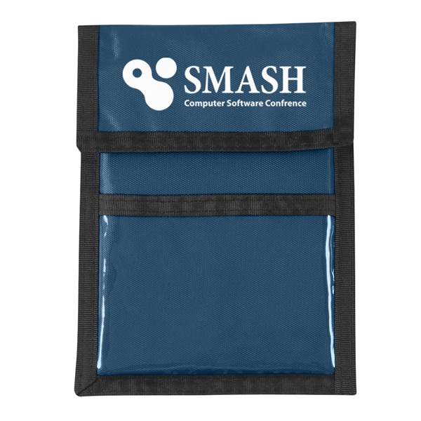 aerial view a navy with black cord and trim nylon neck wallet, image 2 of 2