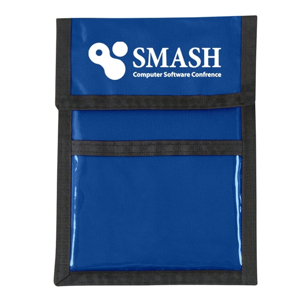 aerial view a royal blue with black cord and trim nylon neck wallet, image 2 of 2