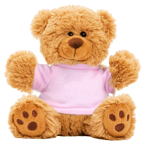 aerial view a pink 6 plush teddy bear with t - shirt, image 2 of 5