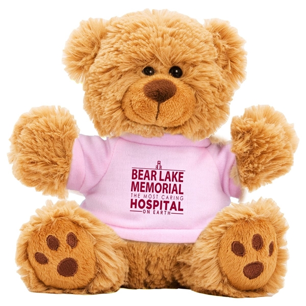 aerial view a pink 6 plush teddy bear with t - shirt, image 3 of 5