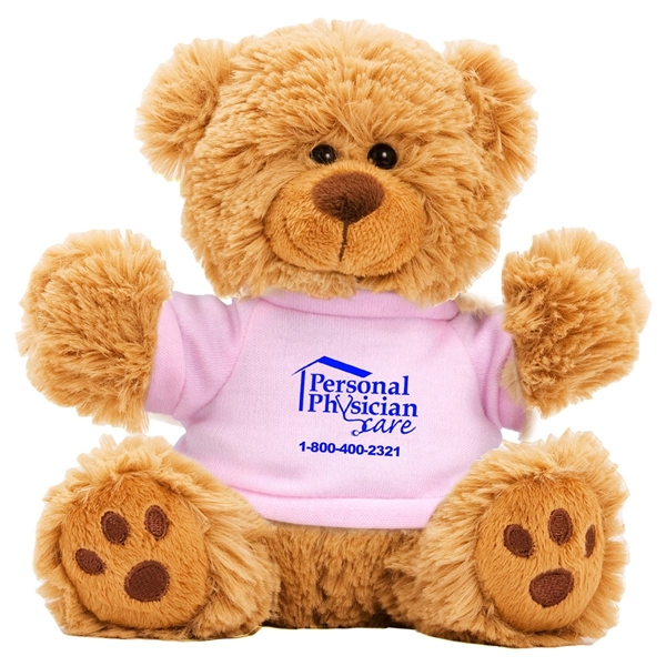 aerial view a pink 6 plush teddy bear with t - shirt, image 4 of 5