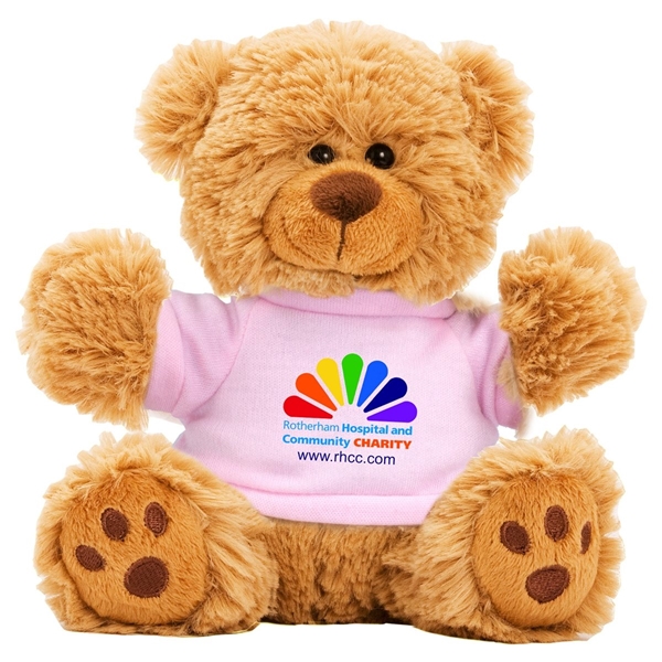 aerial view a pink 6 plush teddy bear with t - shirt, image 5 of 5