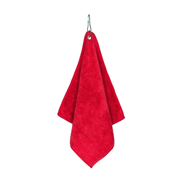 aerial view a red microfiber golf towel 12 x 12, image 6 of 6