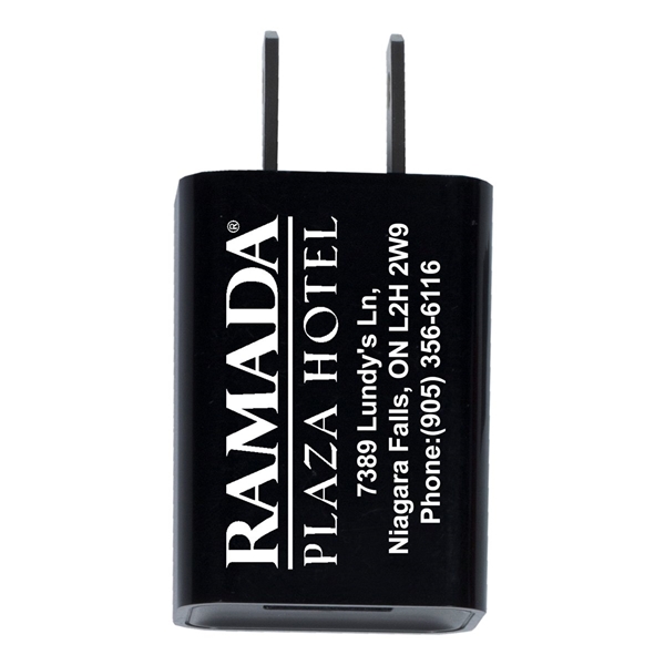 aerial view a black ul listed usb wall charger ac adapter, image 2 of 6