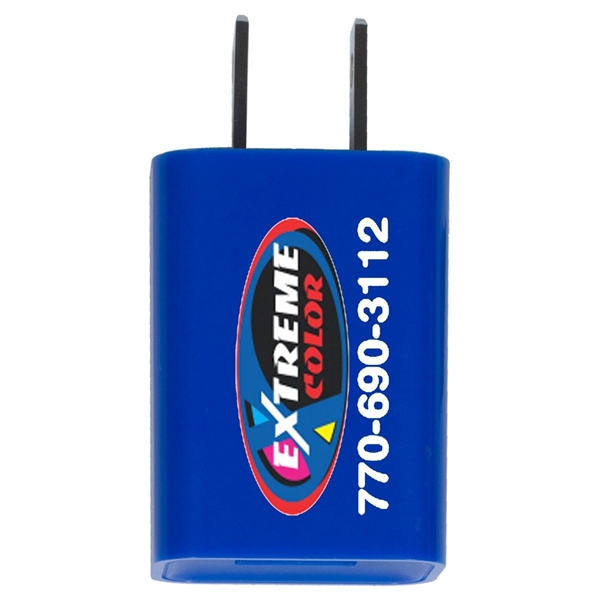 aerial view a blue ul listed usb wall charger ac adapter, image 2 of 9