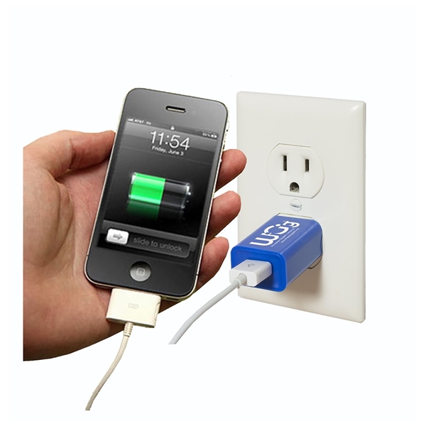 aerial view a blue ul listed usb wall charger ac adapter, image 7 of 9