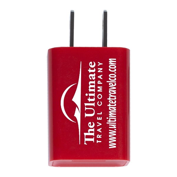 aerial view a red ul listed usb wall charger ac adapter, image 2 of 8