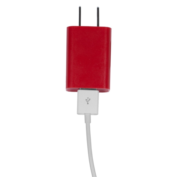 aerial view a red ul listed usb wall charger ac adapter, image 5 of 8
