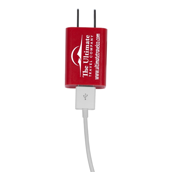 aerial view a red ul listed usb wall charger ac adapter, image 8 of 8