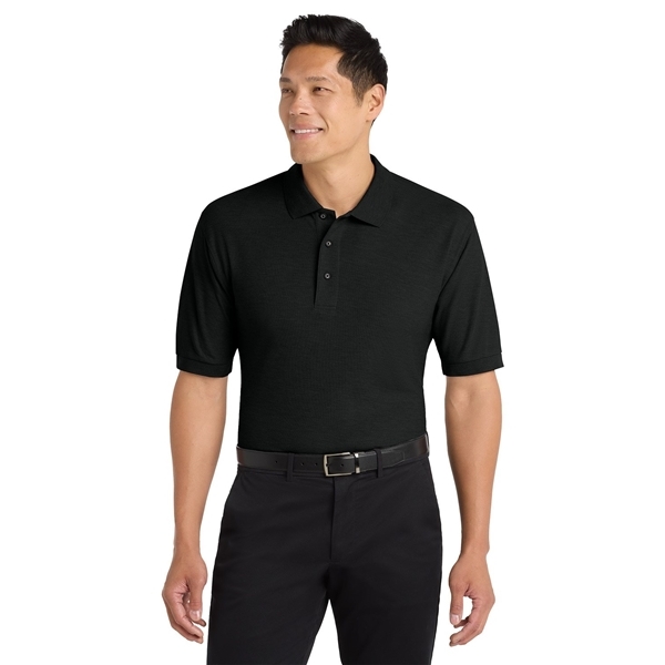 aerial view a black port authority silk touch polo shirt, image 3 of 5