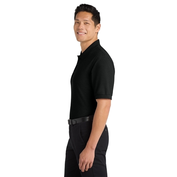 aerial view a black port authority silk touch polo shirt, image 5 of 5