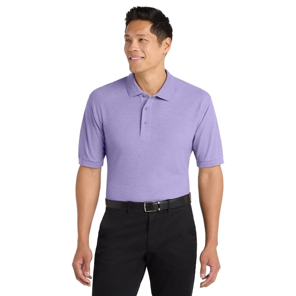 aerial view a bright lavender port authority silk touch polo shirt, image 3 of 5