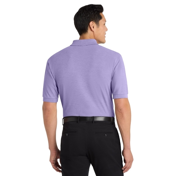 aerial view a bright lavender port authority silk touch polo shirt, image 4 of 5