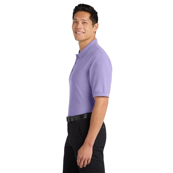 aerial view a bright lavender port authority silk touch polo shirt, image 5 of 5
