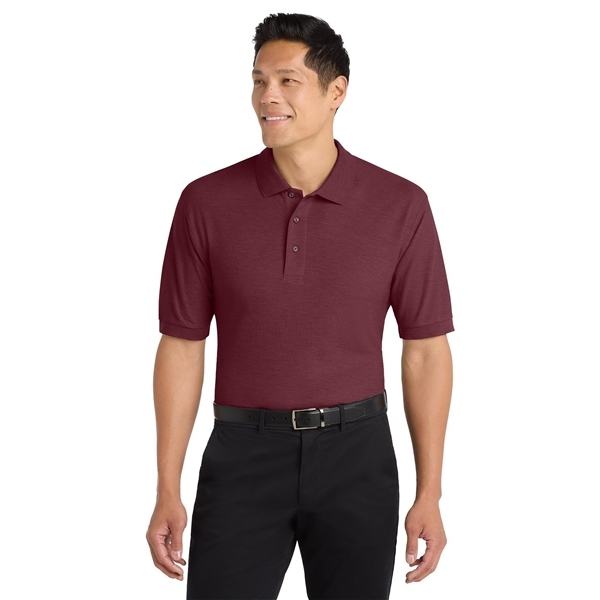 aerial view a burgundy port authority silk touch polo shirt, image 3 of 5
