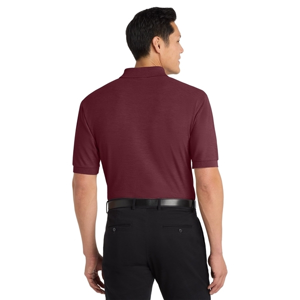 aerial view a burgundy port authority silk touch polo shirt, image 4 of 5