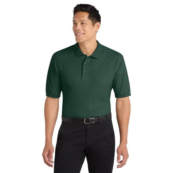 aerial view a dark green port authority silk touch polo shirt, image 3 of 5