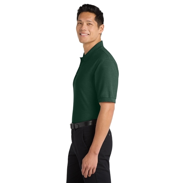 aerial view a dark green port authority silk touch polo shirt, image 5 of 5