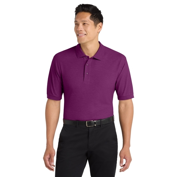 aerial view a deep berry port authority silk touch polo shirt, image 3 of 5