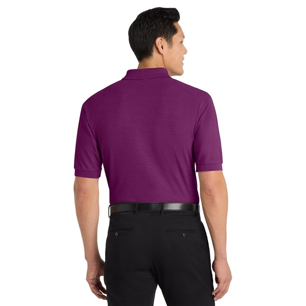 aerial view a deep berry port authority silk touch polo shirt, image 4 of 5