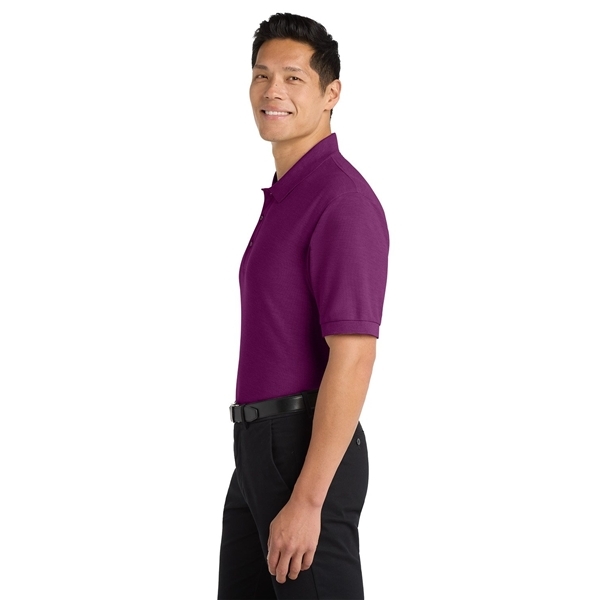 aerial view a deep berry port authority silk touch polo shirt, image 5 of 5