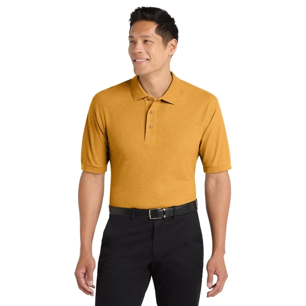 aerial view a gold port authority silk touch polo shirt, image 3 of 5
