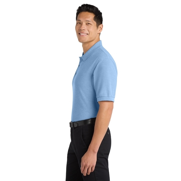 aerial view a light blue port authority silk touch polo shirt, image 5 of 5