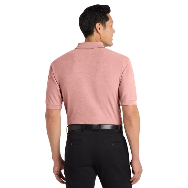 aerial view a light pink port authority silk touch polo shirt, image 4 of 5