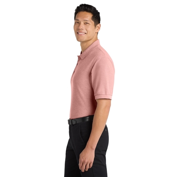 aerial view a light pink port authority silk touch polo shirt, image 5 of 5