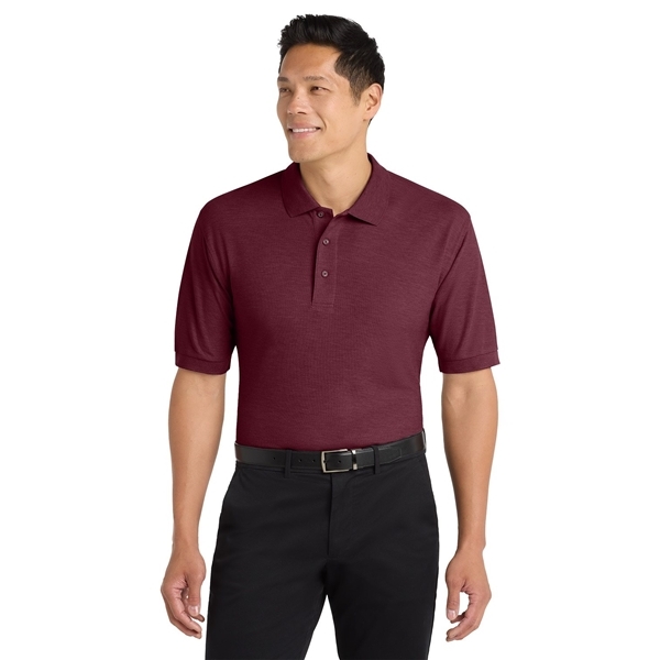 aerial view a maroon port authority silk touch polo shirt, image 3 of 5