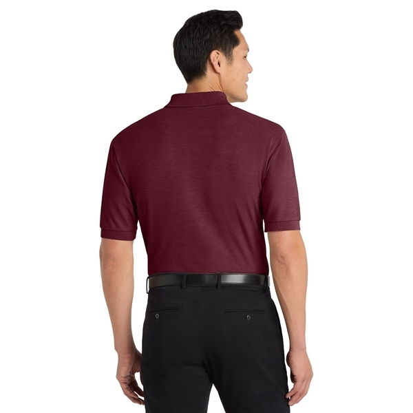 aerial view a maroon port authority silk touch polo shirt, image 4 of 5