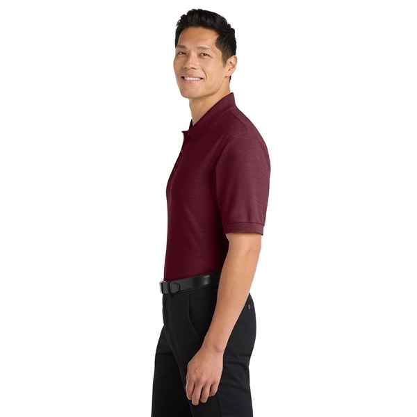 aerial view a maroon port authority silk touch polo shirt, image 5 of 5