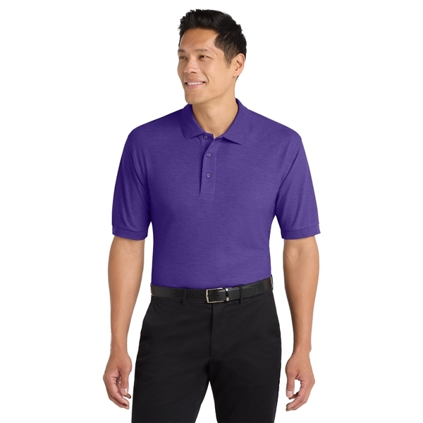 aerial view a purple port authority silk touch polo shirt, image 3 of 5