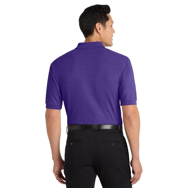 aerial view a purple port authority silk touch polo shirt, image 4 of 5
