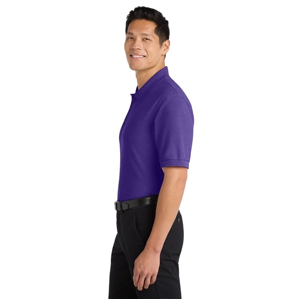aerial view a purple port authority silk touch polo shirt, image 5 of 5