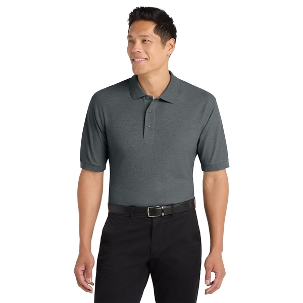 aerial view a steel grey port authority silk touch polo shirt, image 3 of 5