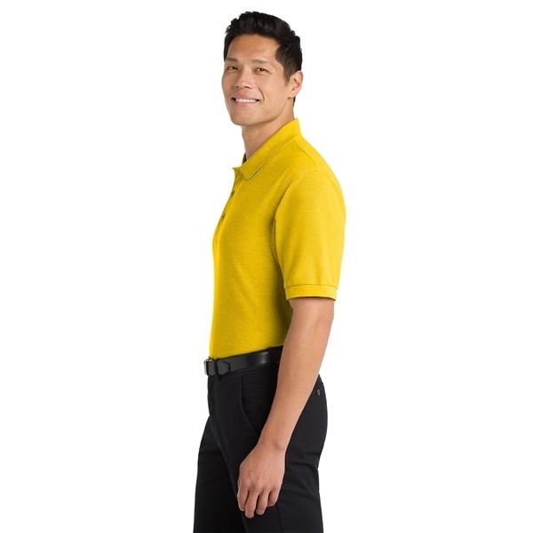 aerial view a sunflower yellow port authority silk touch polo shirt, image 5 of 5