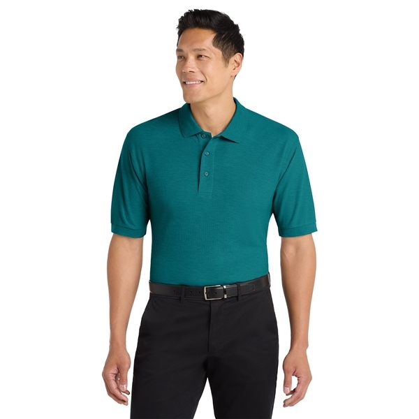aerial view a teal green port authority silk touch polo shirt, image 3 of 5