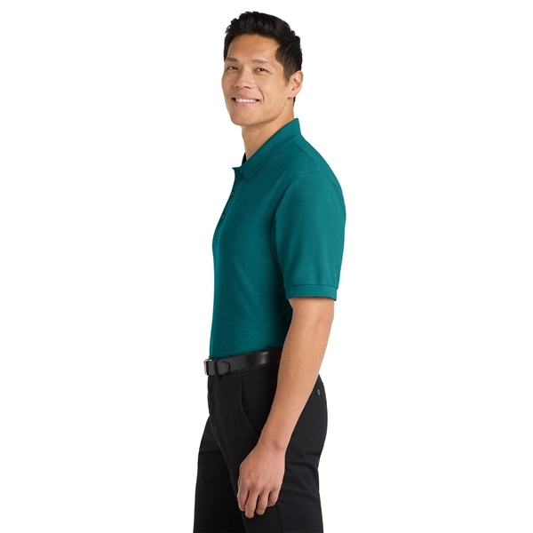 aerial view a teal green port authority silk touch polo shirt, image 5 of 5