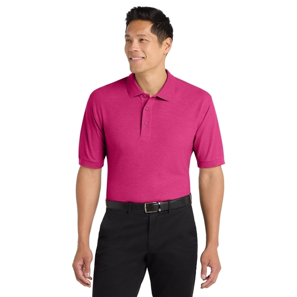 aerial view a tropical pink port authority silk touch polo shirt, image 3 of 5