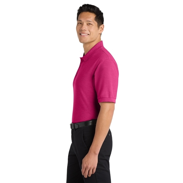 aerial view a tropical pink port authority silk touch polo shirt, image 5 of 5