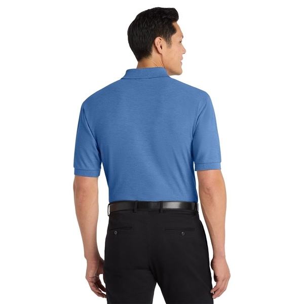 aerial view a ultramarine blue port authority silk touch polo shirt, image 4 of 5