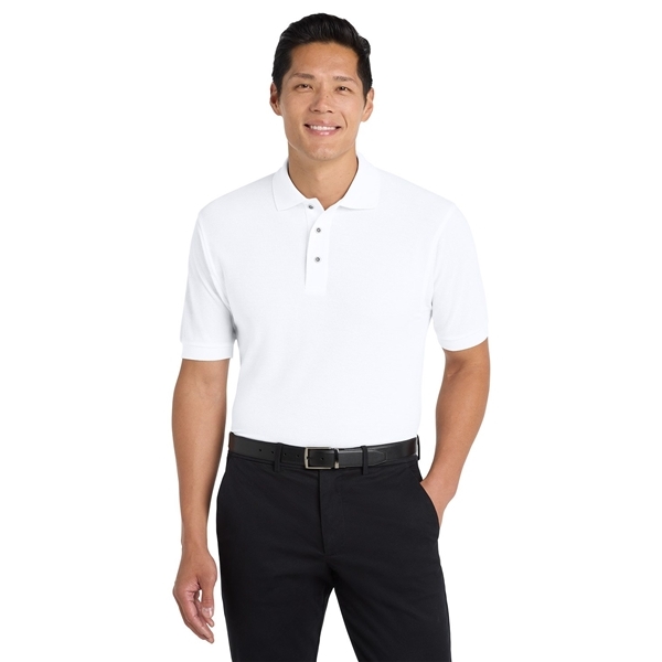 aerial view a white port authority silk touch polo shirt, image 3 of 5