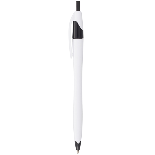 aerial view a white with black trim cougar multi color click ballpoint pen, custom pens, image 2 of 4
