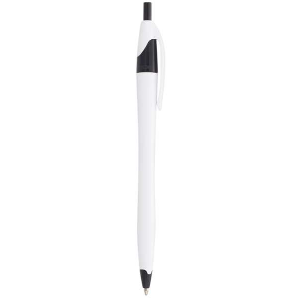 aerial view a white with black trim cougar multi color click ballpoint pen, custom pens, image 3 of 4
