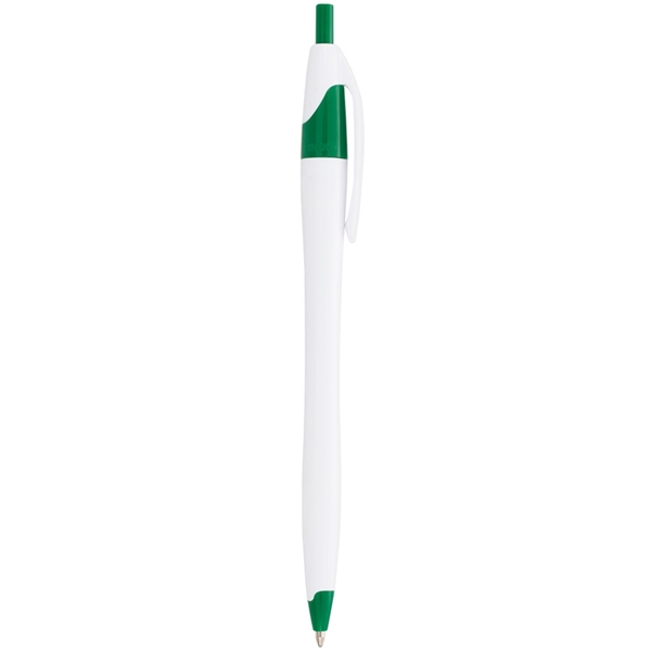 aerial view a white with green trim cougar multi color click ballpoint pen, custom pens, image 3 of 4