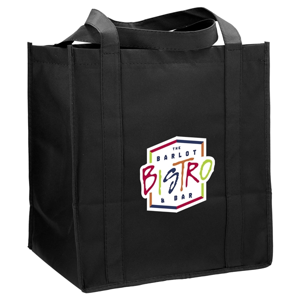 aerial view a black the hercules non - woven grocery tote - 13 x 14.5, image 4 of 4