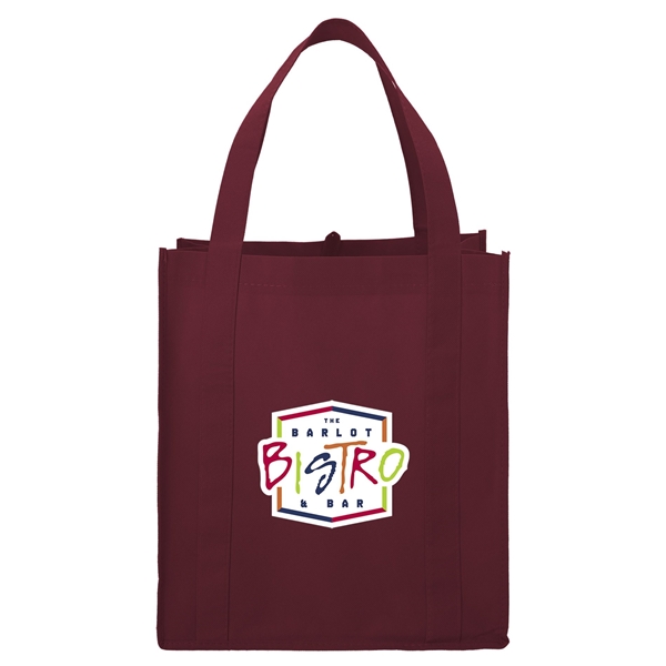 aerial view a burgundy the hercules non - woven grocery tote - 13 x 14.5, image 2 of 4
