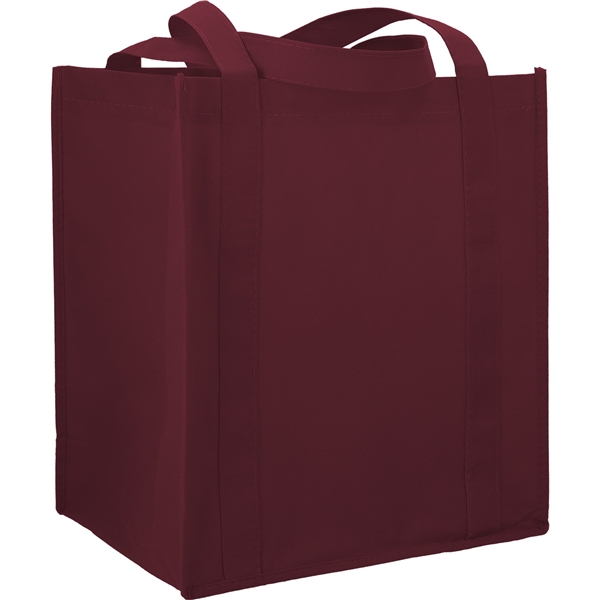 aerial view a burgundy the hercules non - woven grocery tote - 13 x 14.5, image 3 of 4