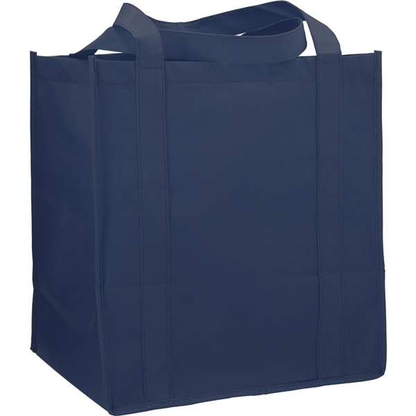 aerial view a navy blue the hercules non - woven grocery tote - 13 x 14.5, image 3 of 4